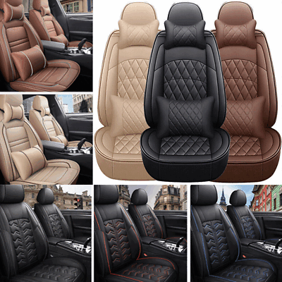 #ad Full Set 5 Seats Universal PU Leather Car Seat Covers Front Rear Protect Cushion $65.99