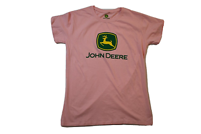 #ad John Deere Womens Pink Green Tractor Logo Shirt New L XL $9.99
