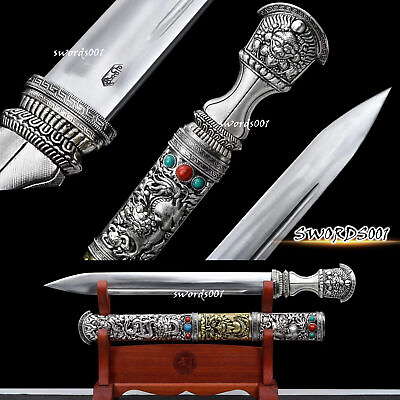 #ad 27#x27;#x27; Gold Silver Plated Exquisite Design Tibetan Knife Sword Carbon Steel Blade $216.60