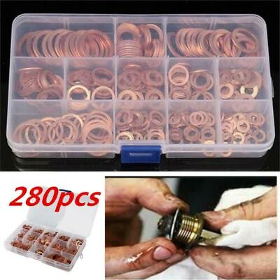 #ad 12 Sizes Solid Copper Crush Washers Assorted Seal Flat Ring Hardware kit 280pcs $22.59