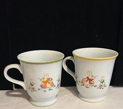 #ad Vintage LOT 2 Williams Sonoma Easter Bunny Rabbit Footed Mugs $19.99