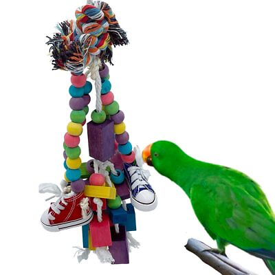 #ad 22.4” Large Parrot Chew Toy Bird Chewing Toy Multicolored Wooden Blocks Teari... $29.86