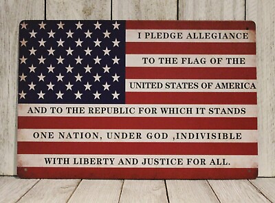#ad Pledge of Allegiance American Flag Tin Sign Metal Poster Rustic Vintage Style XZ $10.97
