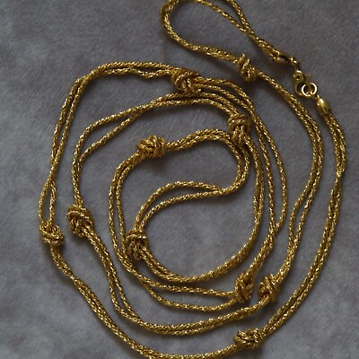 #ad Vintage Necklace Twist Knotted Wrap Lariat Double Chain Gold Tone Metal $12.97