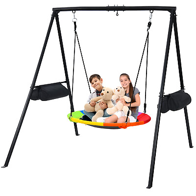 #ad 440lbs Backyard Kids Swing Set with Heavy Duty A Frame Metal Outdoor Swing Stand $143.90