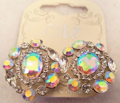 #ad Clip Earrings Vintage Ole Brand Small Iridescent Color 1 1 4quot; long $9.48