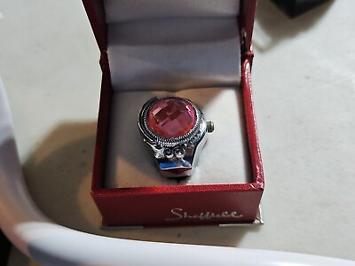 #ad Sheffield Ring Watch w Jeweled Top Adjustable Size Band in Box needs battery $45.00