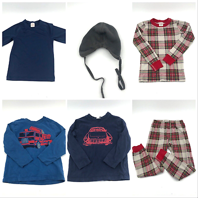 #ad Boys Size 5 7 Hanna Andersson Long Sleeve Lot Robot Bear Stripes Red Blue 110cm $25.99