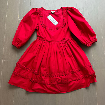 #ad NWT Rhode Daya smocked red POPPY poplin cotton mini dress poppy puff sleeve 6 $95.00