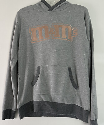 #ad M amp; M World Sweatshirt Womens Medium Gray Pullover Hoodie Bronze Letters $20.97