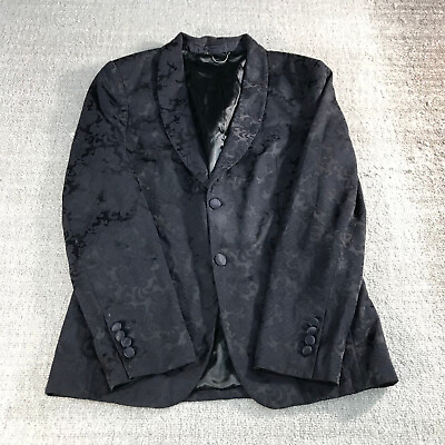 #ad Zara Man Blazer Mens 38 Sports Coat Jacket Two Button Black Paisley Tuxedo $27.22