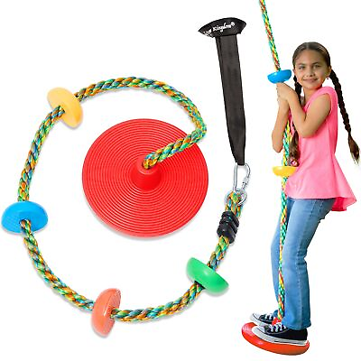 #ad Kids Tree Swing Set Single Disc Seat amp; Rainbow Climbing Rope with Carabiner $37.19