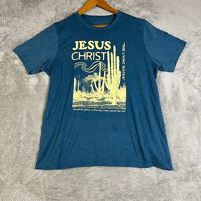 #ad Vintage Jesus Shirt Mens Medium Blue Christ Living Water Graphic Tee Y2K $14.95