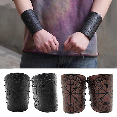#ad PU Leather Arm Guards Gauntlet Wristband Medieval Bracers Viking Cosplay $11.55