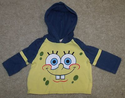 #ad Nickelodeon Sponge Bob Pull Over Hoodie Shirt Blue Yellow Face 0 3 months $6.16