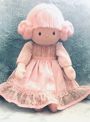 #ad vtg rag baby doll Pink in floral dress 16 quot; $14.25