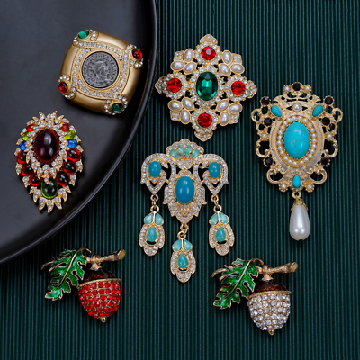 #ad Exquisite Women Crystal Badge Pin Vintage Enamel Brooch Pin Elegant Lady Jewelry $6.39