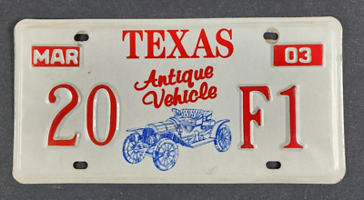 #ad 2003 TEXAS Antique Vehicle License Plate # 20 F1 $17.99