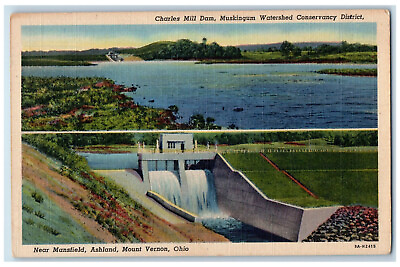 #ad c1940#x27;s Charles Mill Dam Muskingum Watershed Mt. Vernon OH Multiview Postcard $5.95