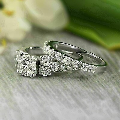 #ad 2Ct Lab Created Round Diamond Bridal Set Wedding Ring 14k White Gold Finish $80.50