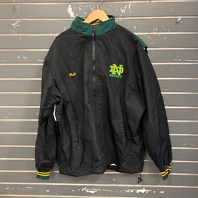 #ad Vtg Rogue Wear Notre Dame Hockey Windbreaker Jacket Full Zip Black Mens Sz XL $14.00