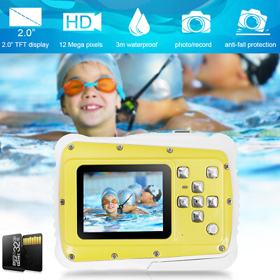 #ad Waterproof Digital Camera HD 720P Kids Digital Camera 32G SD Card Underwater $54.59