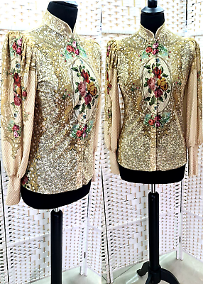 #ad Beautiful Elegant Michal Negrin Multicolor Flowers Shirt Size M NWT $350.00