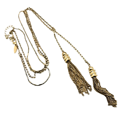 #ad NEW YORK amp; CO Layered Necklace Gold Tone w Fringe Tassels 20quot; $14.95