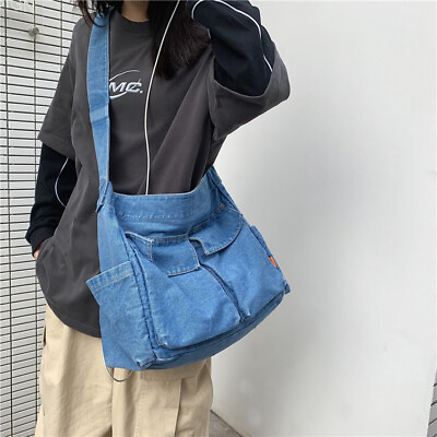 #ad Women Denim Handbag Girl Shoulder Messenger Crossbody Bag Denim Blue Tote $50.41