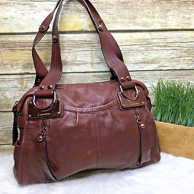 #ad B. Makowsky East West Brown Pebbled Genuine Leather Purse Shoulder Bag Tote $72.99