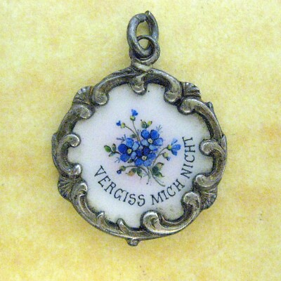 #ad Antique Art Nouveau German Charm Silver Enamel Forget Me Not Flowers Charm $295.00