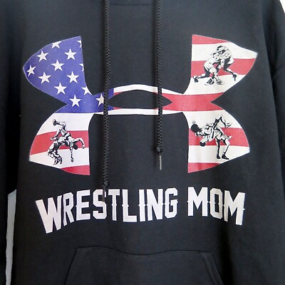 #ad Wrestling Mom Black Hoodie USA Flag Design Women#x27;s L Under Armor Sweatshirt $16.50