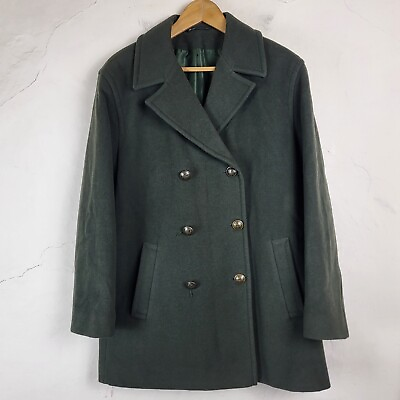 #ad BHS Womens UK12 Overcoat Vintage Wool Blend Green Coat Jacket Woven GBP 29.69