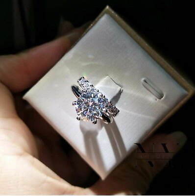 #ad Solid 14k Yellow Gold Moissanite Bridal Set Engagement Ring Round Cut 2.50 Carat $391.50