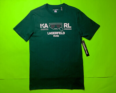 #ad KARL LAGERFELD Men’s Short Sleeve T Shirt Paris Size MEDIUM Green w White Black $37.99