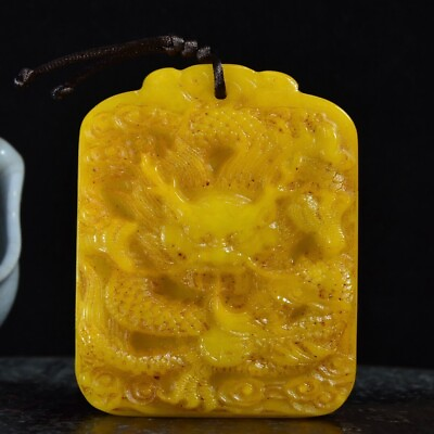 #ad 4quot; Chinese Natural Tianhuang Shoushan stone Carving Dragon Beast Token Pendant $155.00
