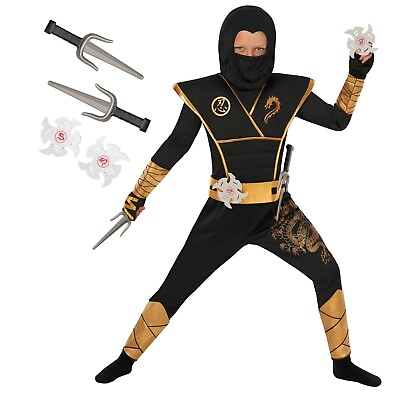 #ad Boys Black Gold Dragon Ninja Costume Toy Weapons Kids Samurai Warrior Halloween $32.95