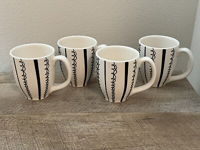 #ad Pottery Barn Black amp; White Coffee Mugs Set Of 4 Ceramic Cups $28.00