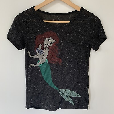 #ad Disney Little Mermaid Ariel Gray Front Pocket Women#x27;s Blouse Shirt Top Sz Small $1.99