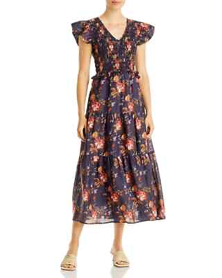 #ad Sea Esme Floral Print Midi Dress Women#x27;s 0 Navy Flutter Sleeves Smocked Back Zip $195.92