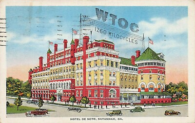 #ad Hotel De Soto Savannah Georgia Early Linen Postcard Used in 1935 $12.00