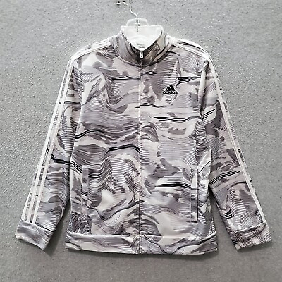 #ad Adidas Girls Track Jacket Large Gray Camo Logo Spellout Pockets Mock Neck READ $9.74