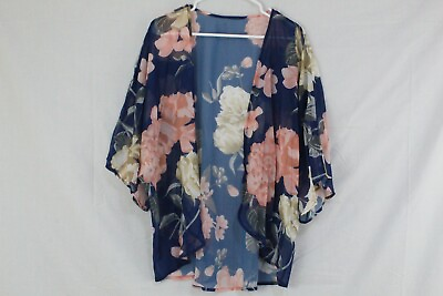 #ad UNIQUE Women#x27;s Size Large Chiffon Kimono Top Color Navy Floral New With Tag $9.09