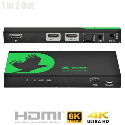 #ad 1x2 1 In 2 Out HDMI Splitter Audio Extraction 8K 60Hz 4K 120Hz HDCP 2.3 40Gbps $262.63