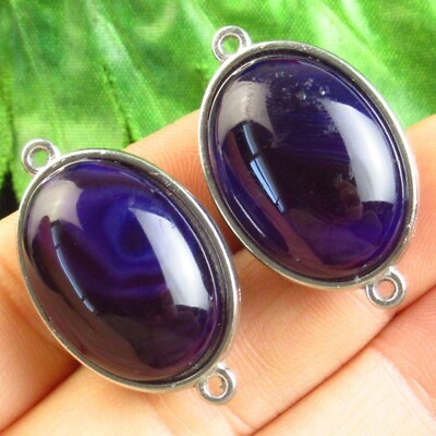 #ad 2Pcs Wrapped Purple Onyx Agate Double Side Connector Oval Pendant D33401 $14.10