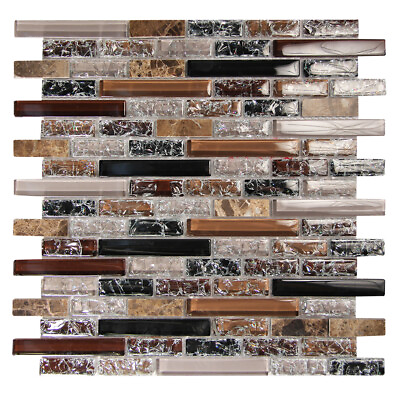 #ad Mosaic Glass Tile Eros Linear Kitchen Bathroom Fireplace Wall Backsplash Taupe $145.06