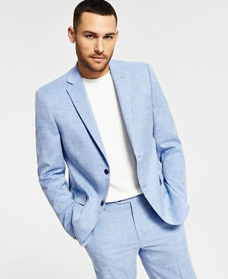 #ad Alfani Men#x27;s Slim Fit Stretch Solid Blue Suit Jacket 40L $27.69