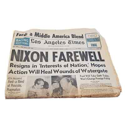 #ad 1974 President Nixon Resigns Los Angeles Times Orig Newspaper Historic News $20.00