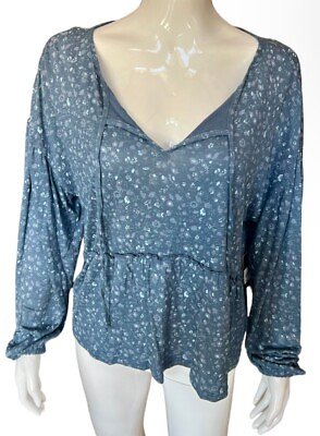 #ad Lucky Brand $59 Blouse 100% Viscose Top Long Sleeve Short Navy Size L New NWT $24.99