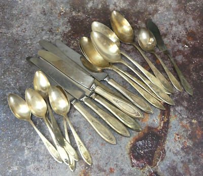 #ad 19 PC Oneida Community Plate Silverware Adam Soup Spoons Teaspoons Knives $12.49